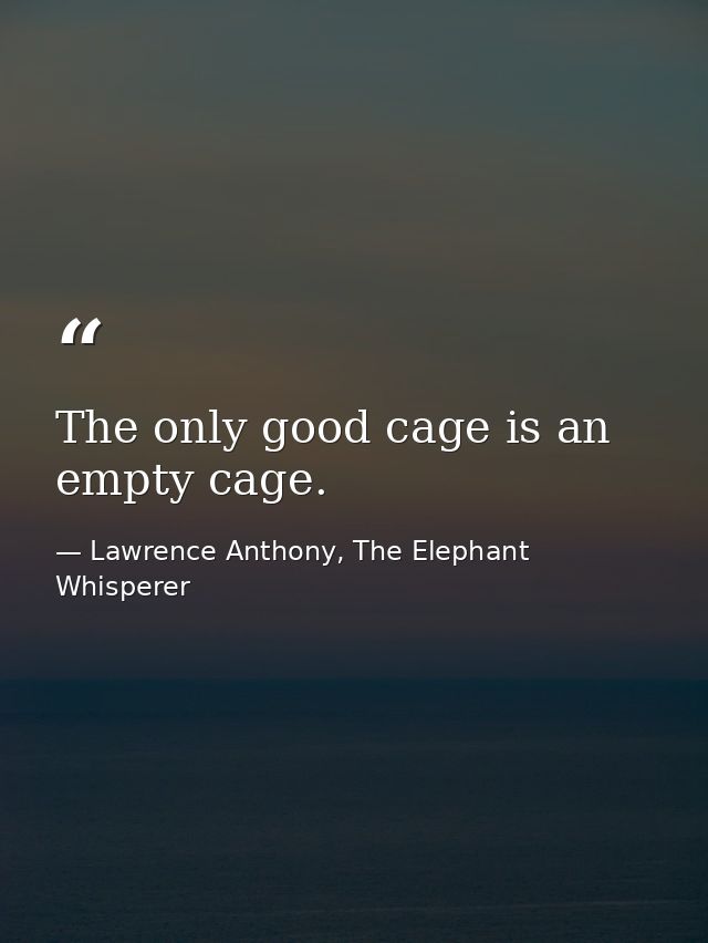 The only good cage is an empty cage. — Lawrence Anthony, The Elephant Whisperer