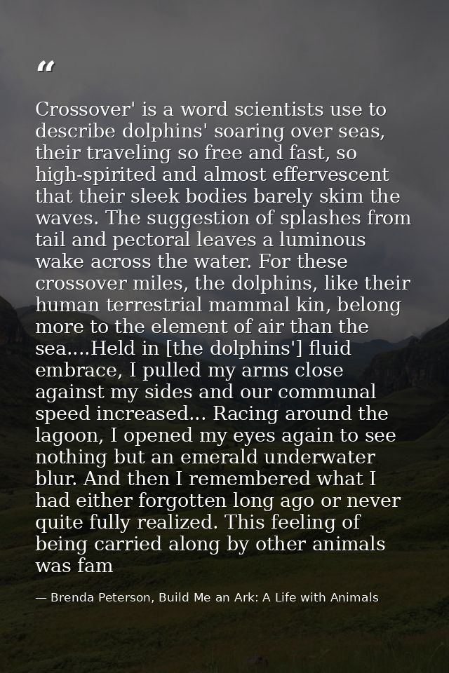 Crossover' is a word scientists use to describe dolphins' soaring over seas, their traveling so free and fast, so high-s — Brenda Peterson, Build Me an Ark: A Life with Animals