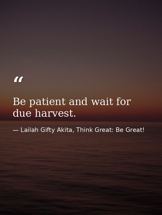 Be patient and wait for due harvest. — Lailah Gifty Akita, Think Great: Be Great!