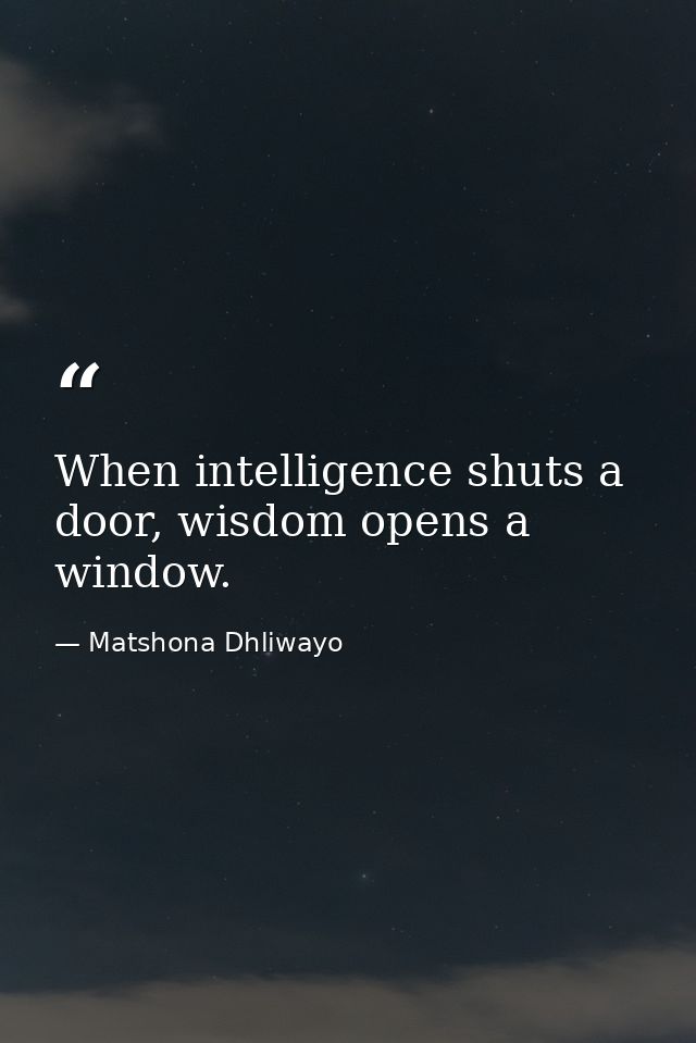 When intelligence shuts a door, wisdom opens a window. — Matshona Dhliwayo