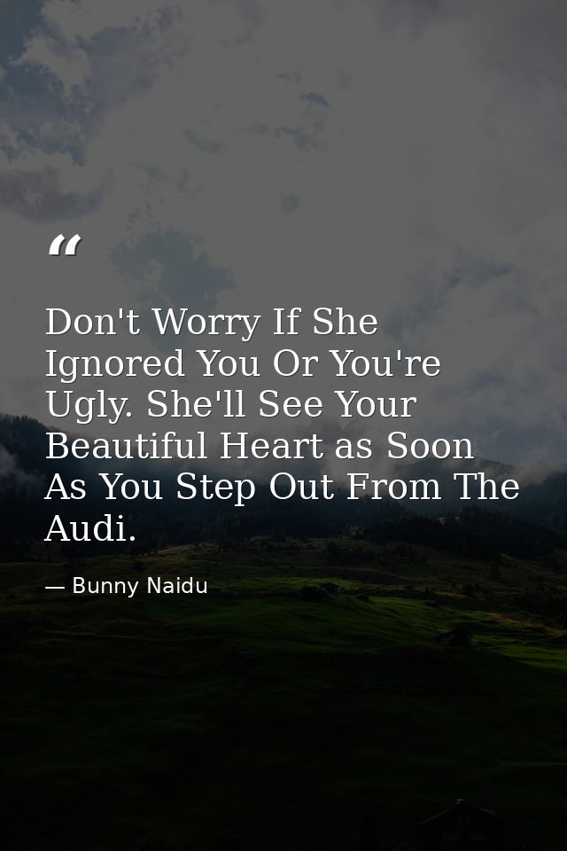 Don't Worry If She Ignored You Or You're Ugly. She'll See Your Beautiful Heart as Soon As You Step Out From The Audi. — Bunny Naidu