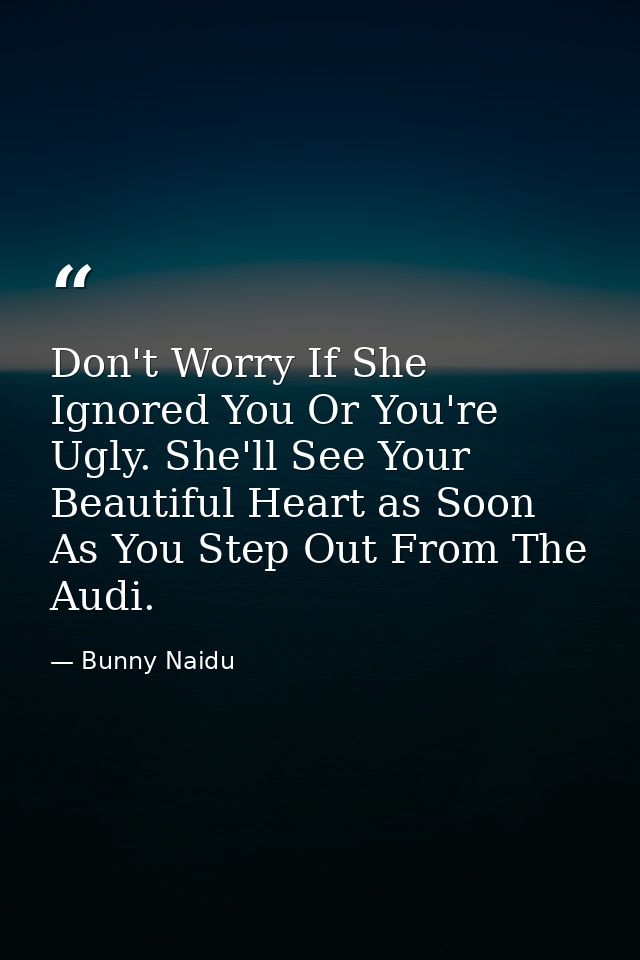 Don't Worry If She Ignored You Or You're Ugly. She'll See Your Beautiful Heart as Soon As You Step Out From The Audi. — Bunny Naidu
