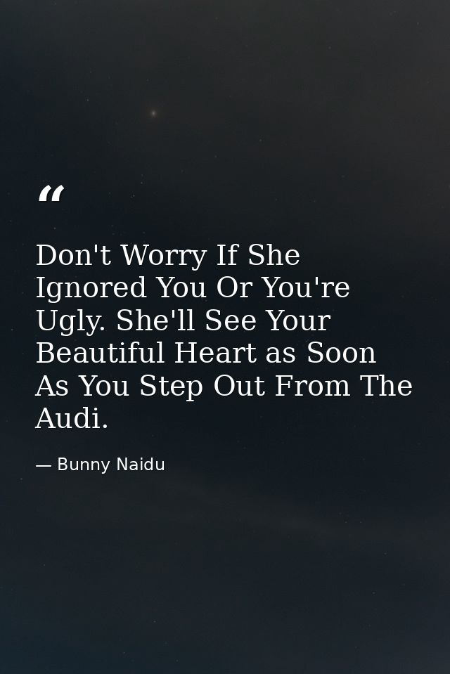 Don't Worry If She Ignored You Or You're Ugly. She'll See Your Beautiful Heart as Soon As You Step Out From The Audi. — Bunny Naidu