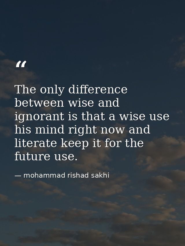 The only difference between wise and ignorant is that a wise use his mind right now and literate keep it for the future  — mohammad rishad sakhi