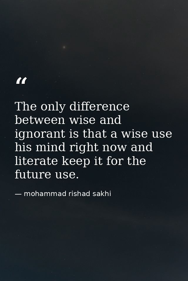 The only difference between wise and ignorant is that a wise use his mind right now and literate keep it for the future  — mohammad rishad sakhi