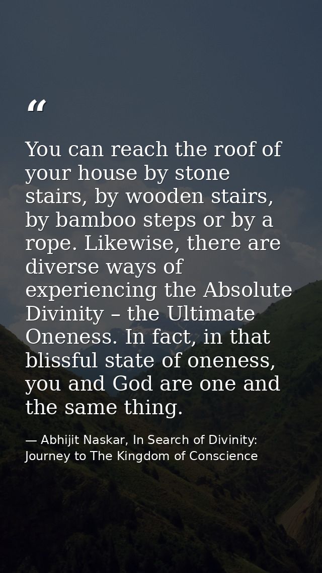 You can reach the roof of your house by stone stairs, by wooden stairs, by bamboo steps or by a rope. Likewise, there ar — Abhijit Naskar, In Search of Divinity: Journey to The Kingdom of Conscience