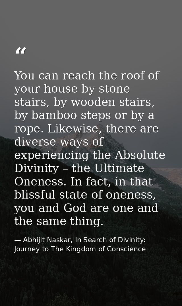 You can reach the roof of your house by stone stairs, by wooden stairs, by bamboo steps or by a rope. Likewise, there ar — Abhijit Naskar, In Search of Divinity: Journey to The Kingdom of Conscience