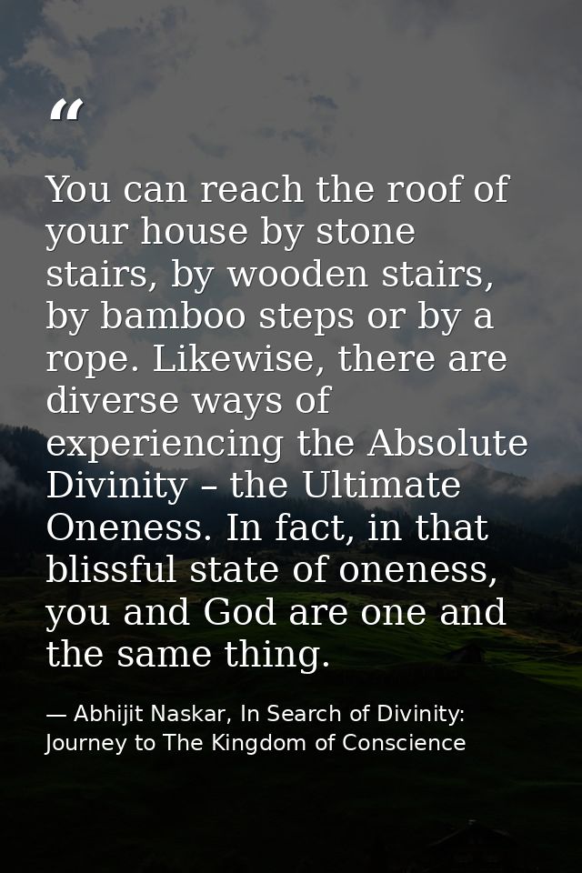 You can reach the roof of your house by stone stairs, by wooden stairs, by bamboo steps or by a rope. Likewise, there ar — Abhijit Naskar, In Search of Divinity: Journey to The Kingdom of Conscience