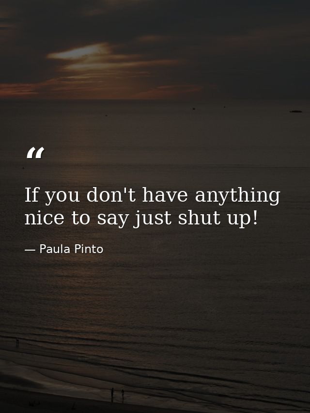 If you don't have anything nice to say just shut up! — Paula Pinto