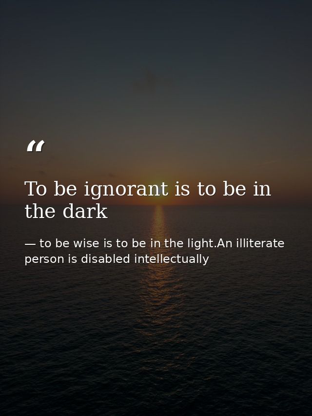 To be ignorant is to be in the dark — to be wise is to be in the light.An illiterate person is disabled intellectually