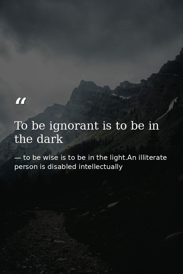 To be ignorant is to be in the dark — to be wise is to be in the light.An illiterate person is disabled intellectually