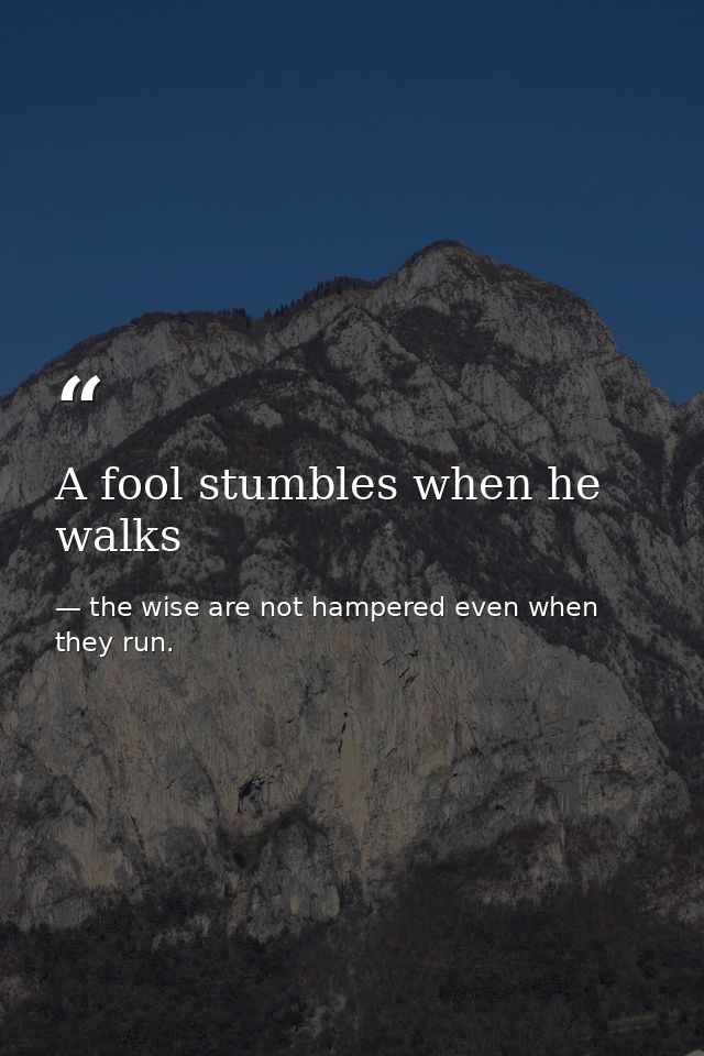A fool stumbles when he walks — the wise are not hampered even when they run.