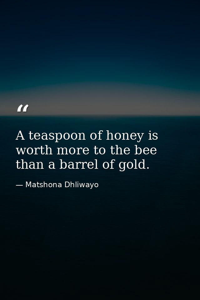 A teaspoon of honey is worth more to the bee than a barrel of gold. — Matshona Dhliwayo