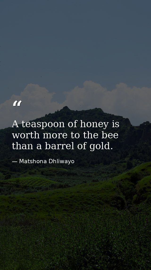 A teaspoon of honey is worth more to the bee than a barrel of gold. — Matshona Dhliwayo