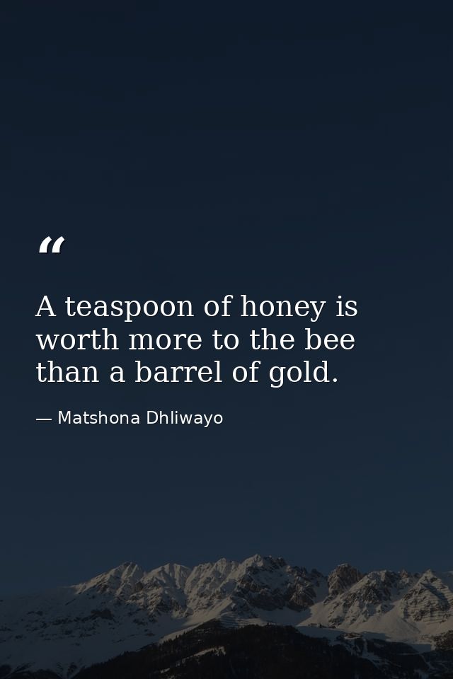 A teaspoon of honey is worth more to the bee than a barrel of gold. — Matshona Dhliwayo