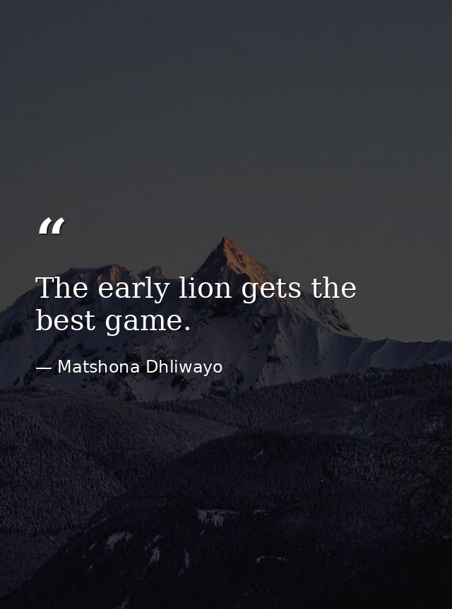 The early lion gets the best game. — Matshona Dhliwayo