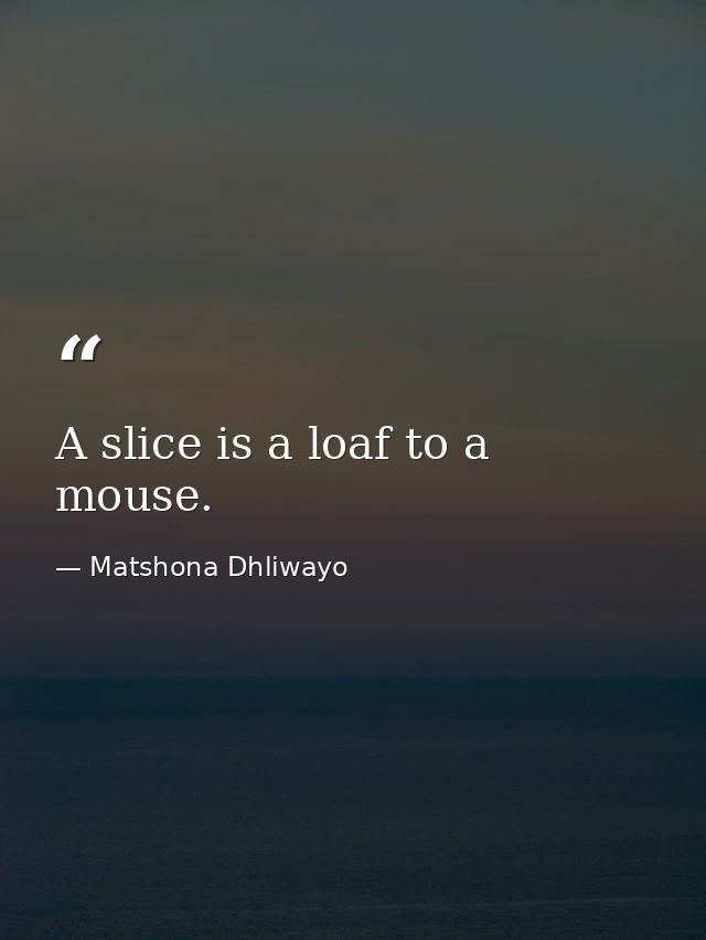 A slice is a loaf to a mouse. — Matshona Dhliwayo