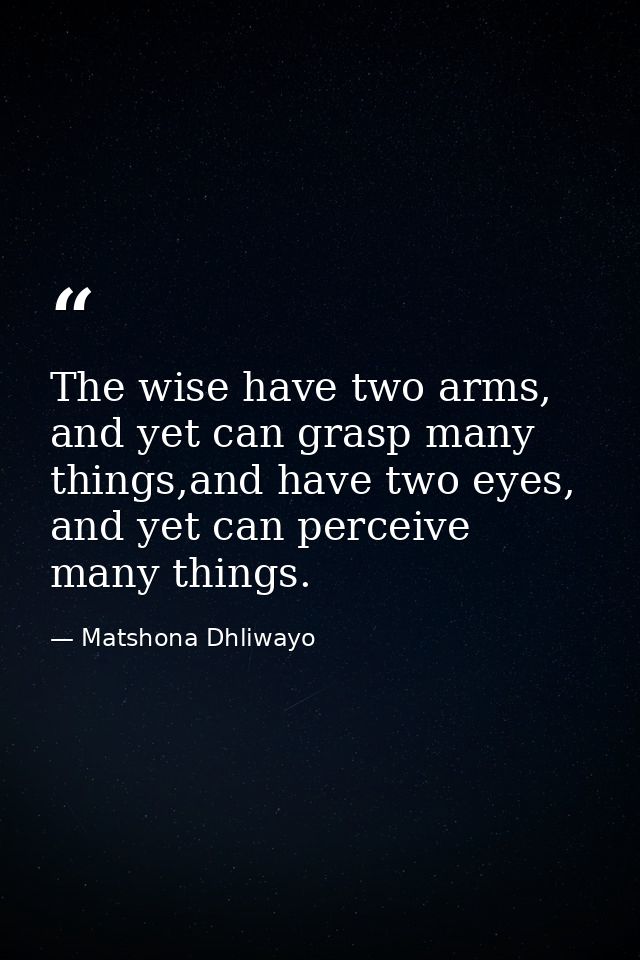The wise have two arms, and yet can grasp many things,and have two eyes, and yet can perceive many things. — Matshona Dhliwayo