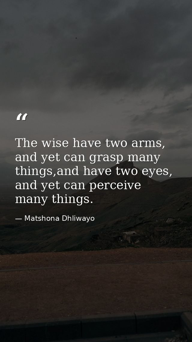 The wise have two arms, and yet can grasp many things,and have two eyes, and yet can perceive many things. — Matshona Dhliwayo