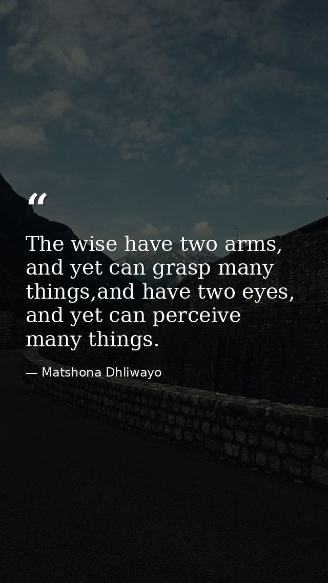 The wise have two arms, and yet can grasp many things,and have two eyes, and yet can perceive many things. — Matshona Dhliwayo