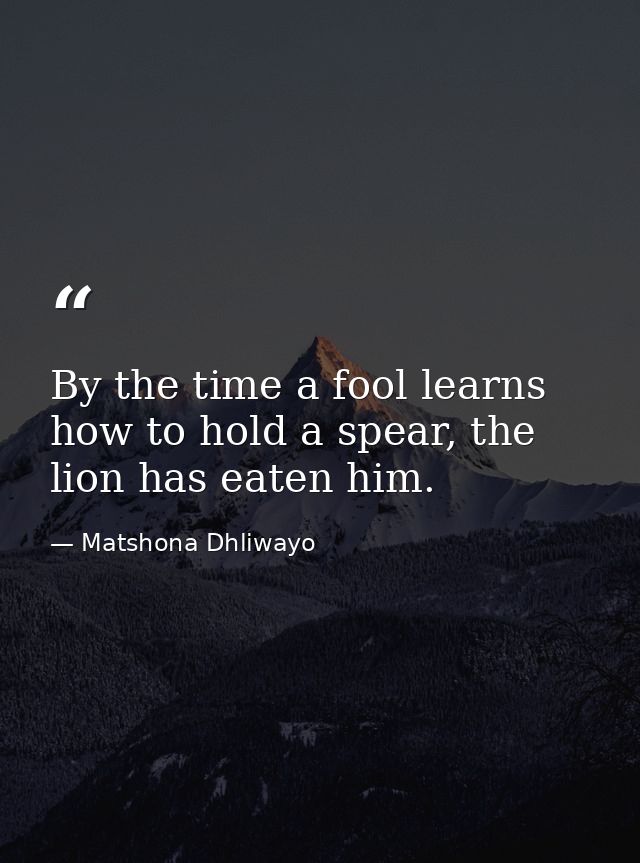 By the time a fool learns how to hold a spear, the lion has eaten him. — Matshona Dhliwayo