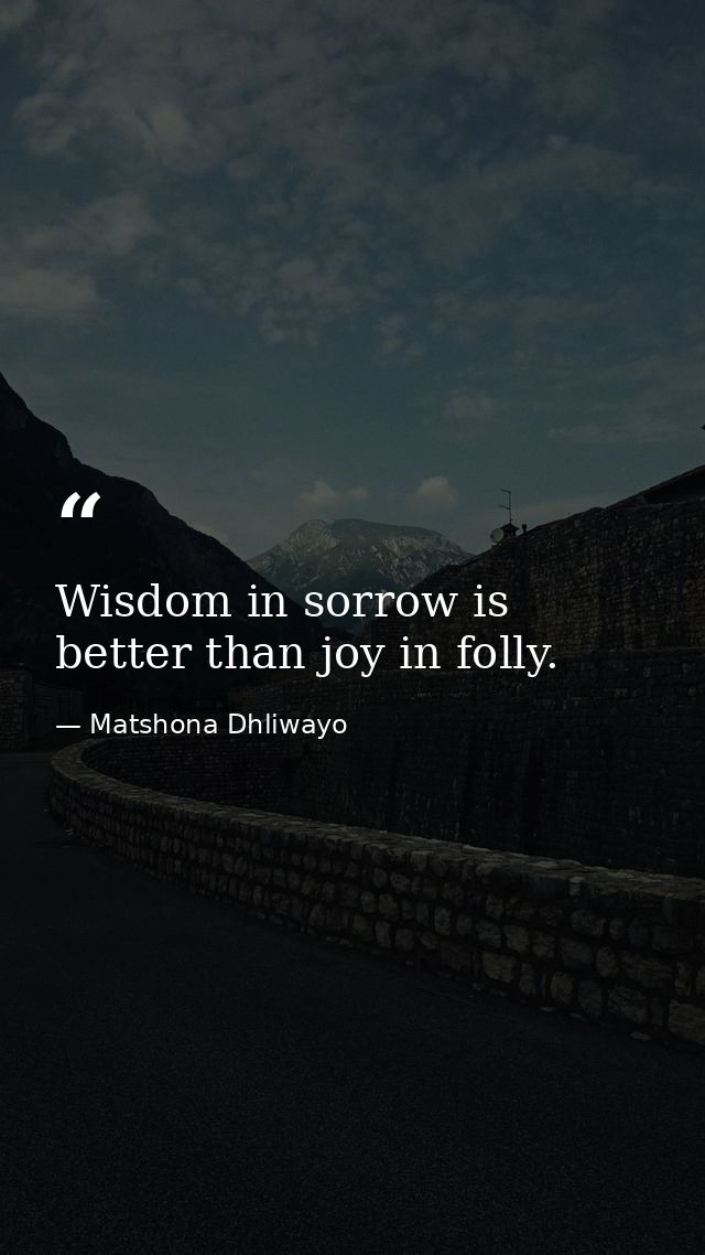 Wisdom in sorrow is better than joy in folly. — Matshona Dhliwayo