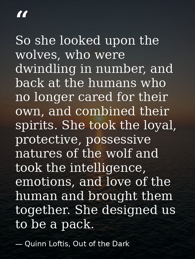 So she looked upon the wolves, who were dwindling in number, and back at the humans who no longer cared for their own, a — Quinn Loftis, Out of the Dark