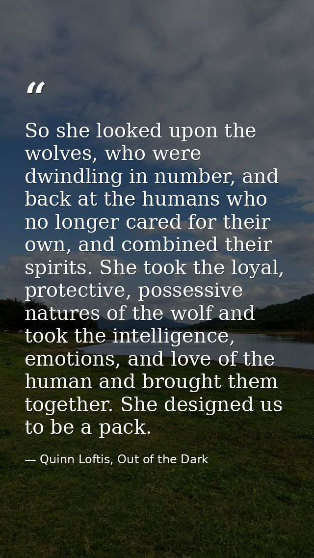 So she looked upon the wolves, who were dwindling in number, and back at the humans who no longer cared for their own, a — Quinn Loftis, Out of the Dark