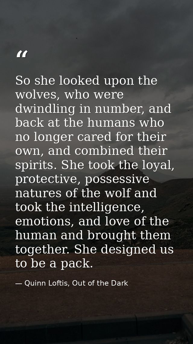 So she looked upon the wolves, who were dwindling in number, and back at the humans who no longer cared for their own, a — Quinn Loftis, Out of the Dark