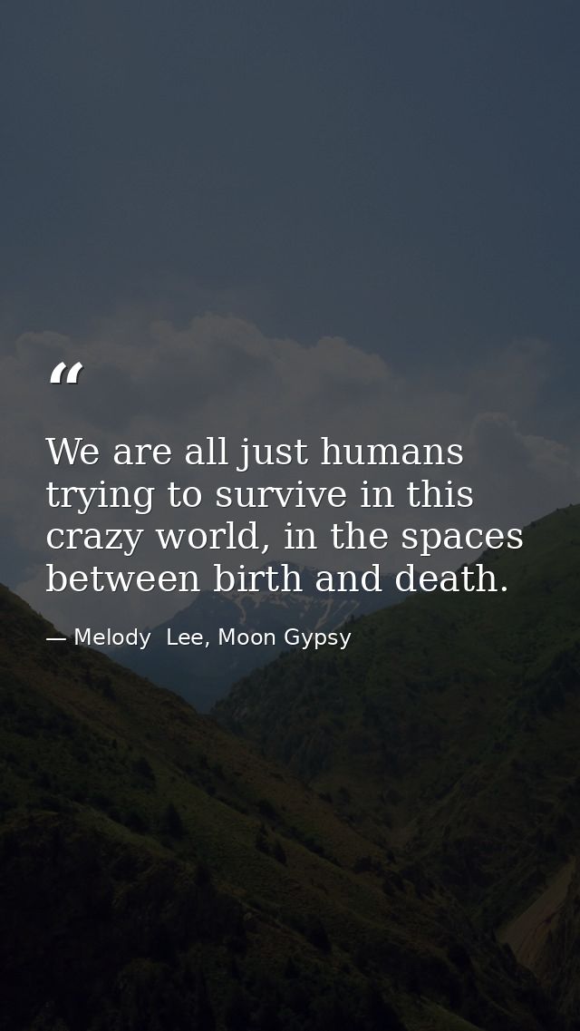We are all just humans trying to survive in this crazy world, in the spaces between birth and death. — Melody  Lee, Moon Gypsy