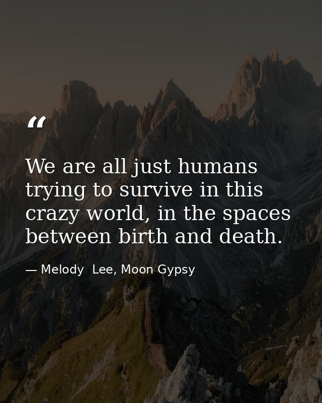 We are all just humans trying to survive in this crazy world, in the spaces between birth and death. — Melody  Lee, Moon Gypsy