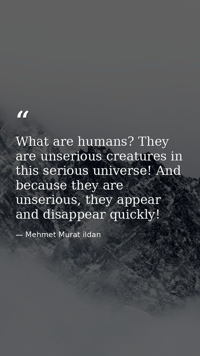 What are humans? They are unserious creatures in this serious universe! And because they are unserious, they appear and  — Mehmet Murat ildan