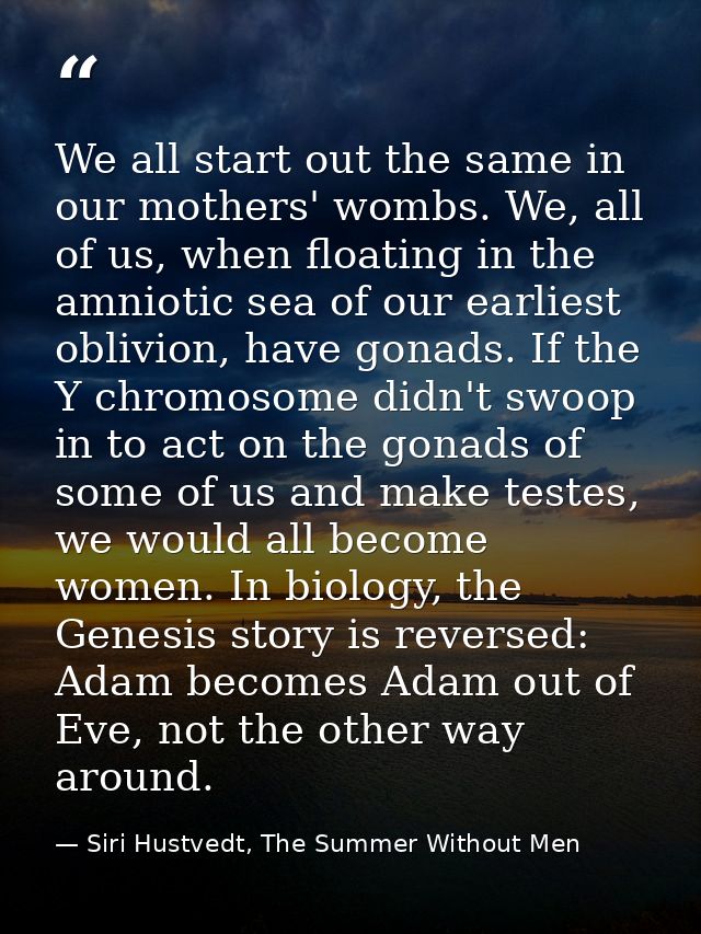 We all start out the same in our mothers' wombs. We, all of us, when floating in the amniotic sea of our earliest oblivi — Siri Hustvedt, The Summer Without Men