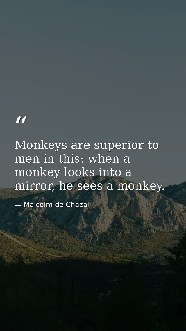 Monkeys are superior to men in this: when a monkey looks into a mirror, he sees a monkey. — Malcolm de Chazal