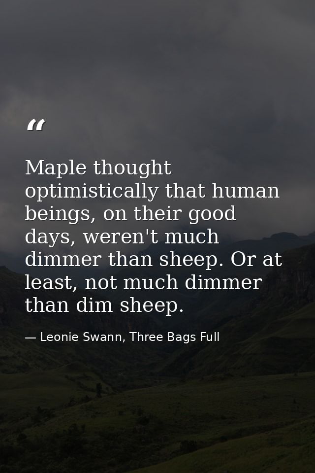 Maple thought optimistically that human beings, on their good days, weren't much dimmer than sheep. Or at least, not muc — Leonie Swann, Three Bags Full