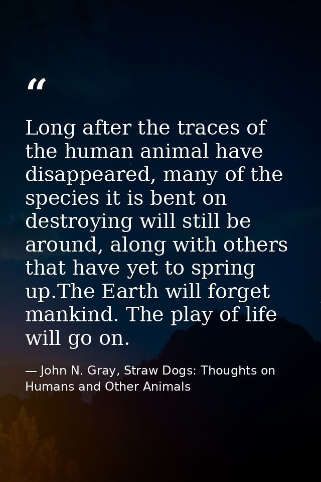 Long after the traces of the human animal have disappeared, many of the species it is bent on destroying will still be a — John N. Gray, Straw Dogs: Thoughts on Humans and Other Animals