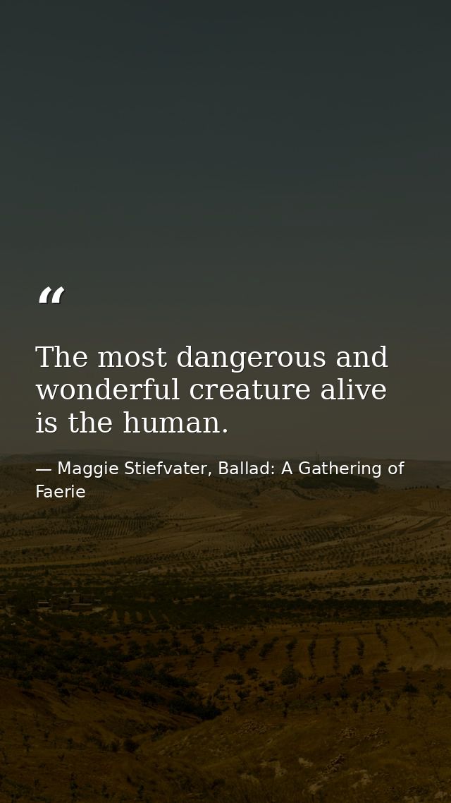 The most dangerous and wonderful creature alive is the human. — Maggie Stiefvater, Ballad: A Gathering of Faerie