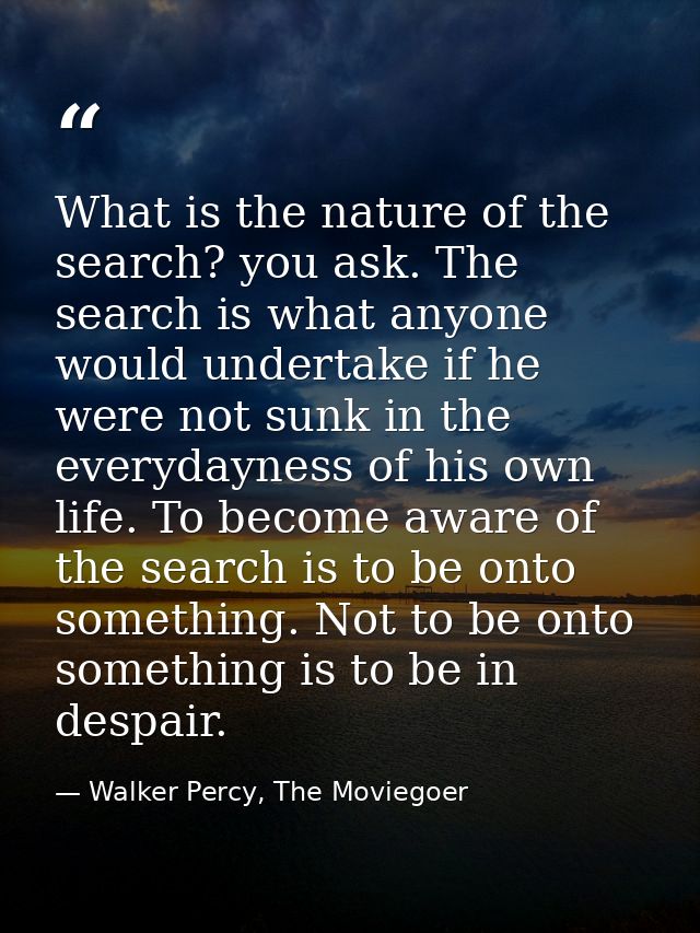 What is the nature of the search? you ask. The search is what anyone would undertake if he were not sunk in the everyday — Walker Percy, The Moviegoer
