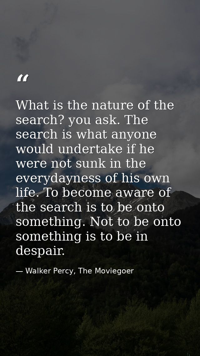 What is the nature of the search? you ask. The search is what anyone would undertake if he were not sunk in the everyday — Walker Percy, The Moviegoer