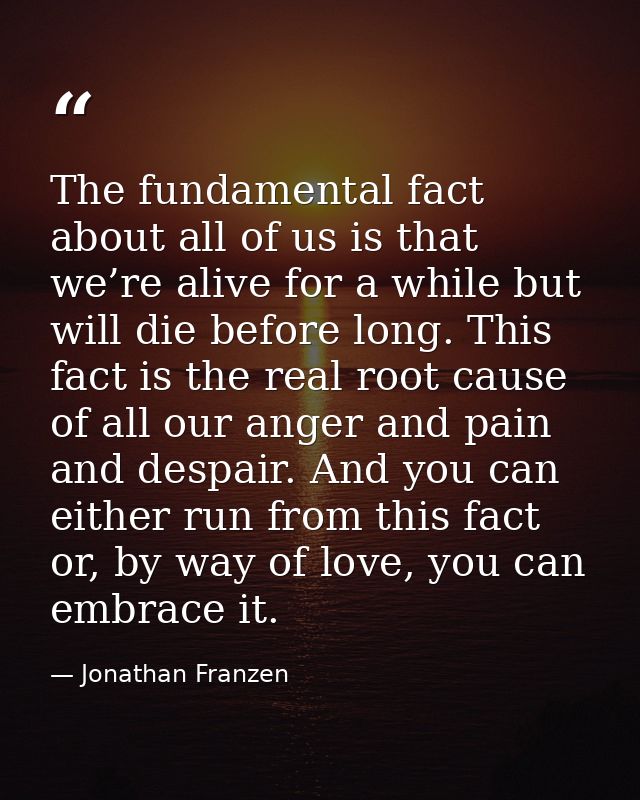The fundamental fact about all of us is that we’re alive for a while but will die before long. This fact is the real roo — Jonathan Franzen