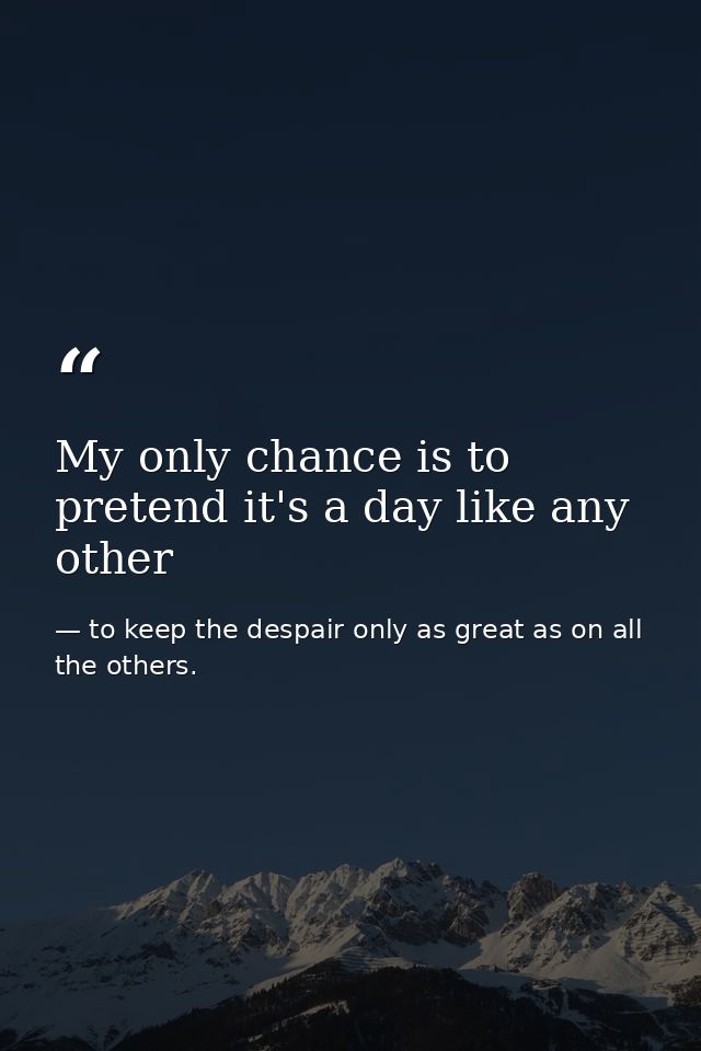 My only chance is to pretend it's a day like any other — to keep the despair only as great as on all the others.