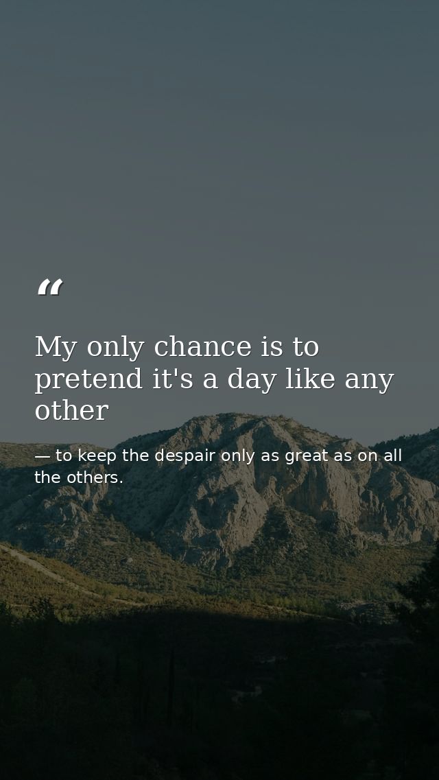 My only chance is to pretend it's a day like any other — to keep the despair only as great as on all the others.
