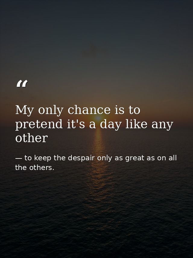 My only chance is to pretend it's a day like any other — to keep the despair only as great as on all the others.