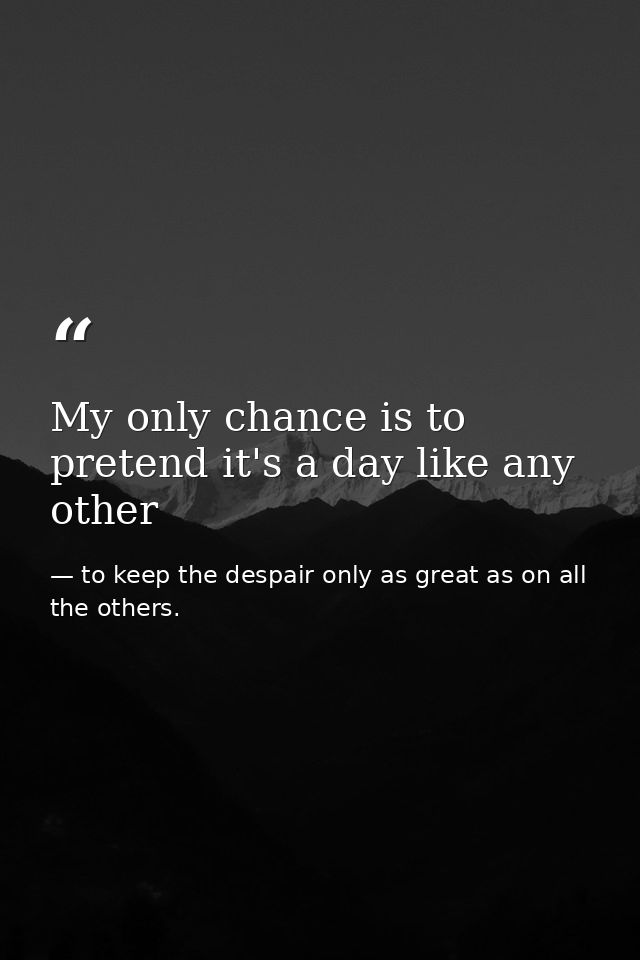My only chance is to pretend it's a day like any other — to keep the despair only as great as on all the others.