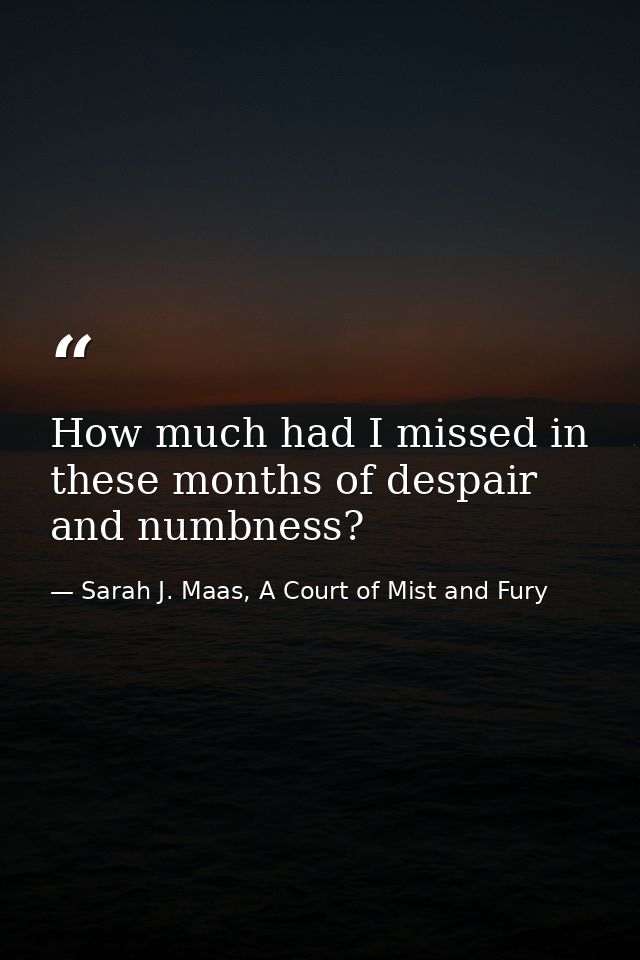 How much had I missed in these months of despair and numbness? — Sarah J. Maas, A Court of Mist and Fury