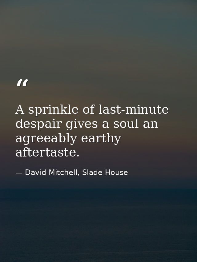 A sprinkle of last-minute despair gives a soul an agreeably earthy aftertaste. — David Mitchell, Slade House