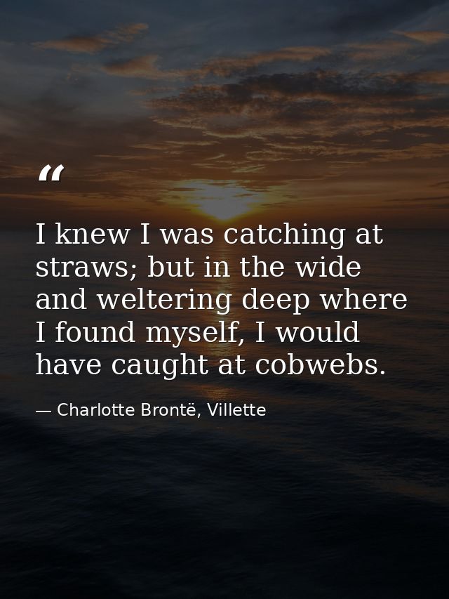 I knew I was catching at straws; but in the wide and weltering deep where I found myself, I would have caught at cobwebs — Charlotte Brontë, Villette