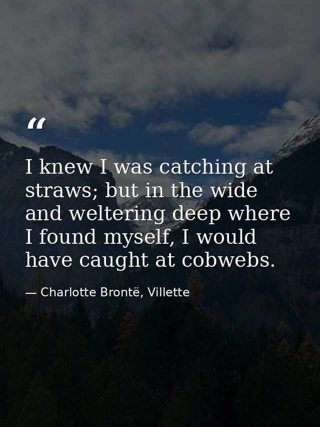 I knew I was catching at straws; but in the wide and weltering deep where I found myself, I would have caught at cobwebs — Charlotte Brontë, Villette