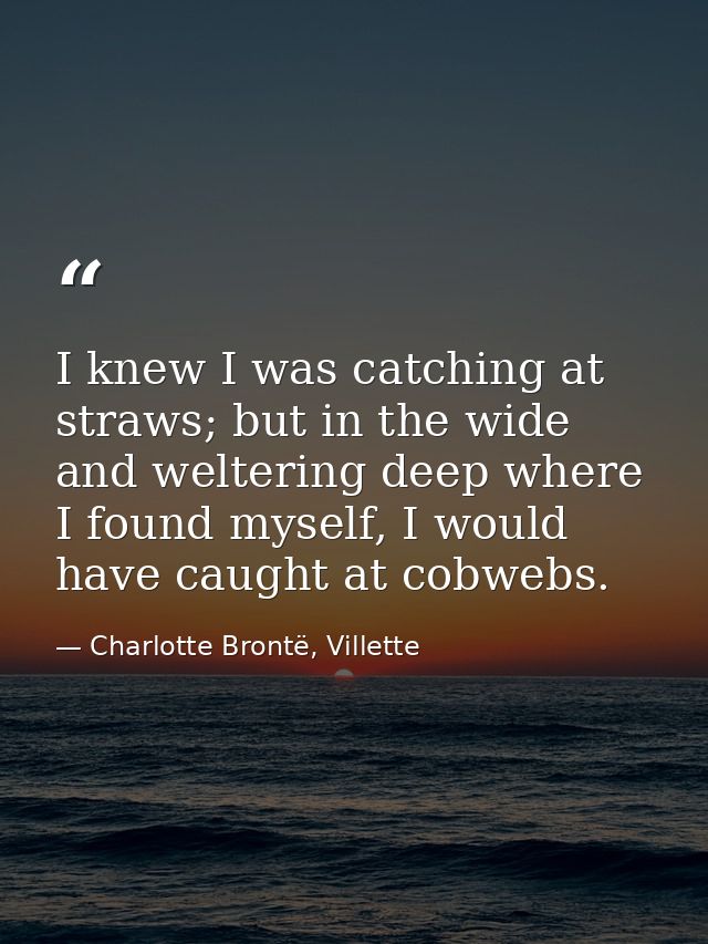 I knew I was catching at straws; but in the wide and weltering deep where I found myself, I would have caught at cobwebs — Charlotte Brontë, Villette