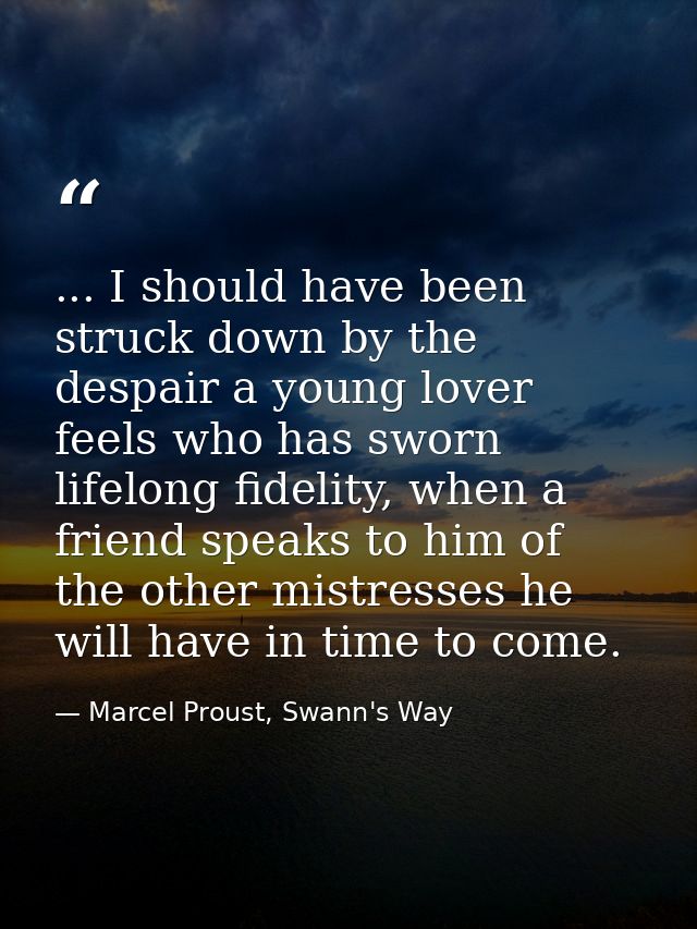 ... I should have been struck down by the despair a young lover feels who has sworn lifelong fidelity, when a friend spe — Marcel Proust, Swann's Way